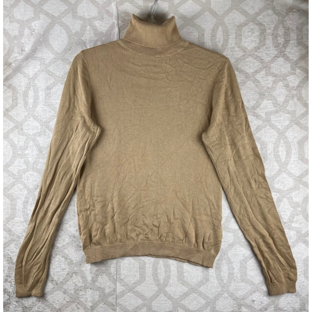 Lauren Ralph Lauren Women M Tan Silk Cashmere Blend Turtleneck Sweater‎